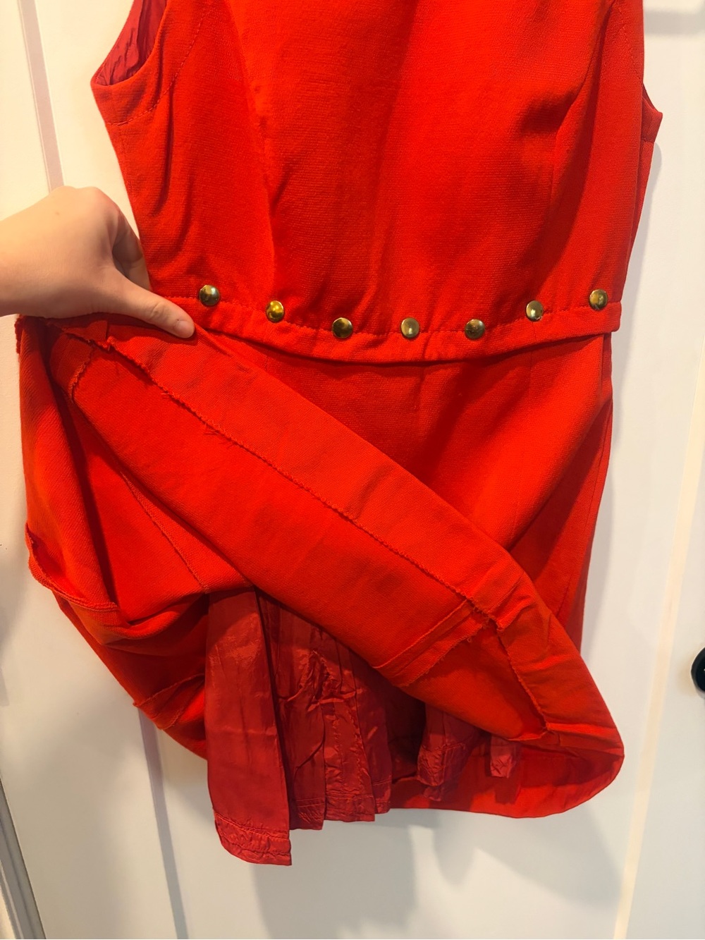 Vintage 70s Mod Red wool blend mini Dress with Gold Button - Picture 7 of 14